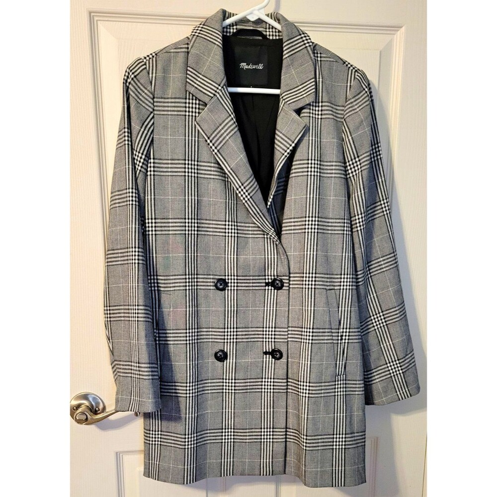 Madewell Caldwell Double-Breasted Blazer in Plaid Gray S J8778